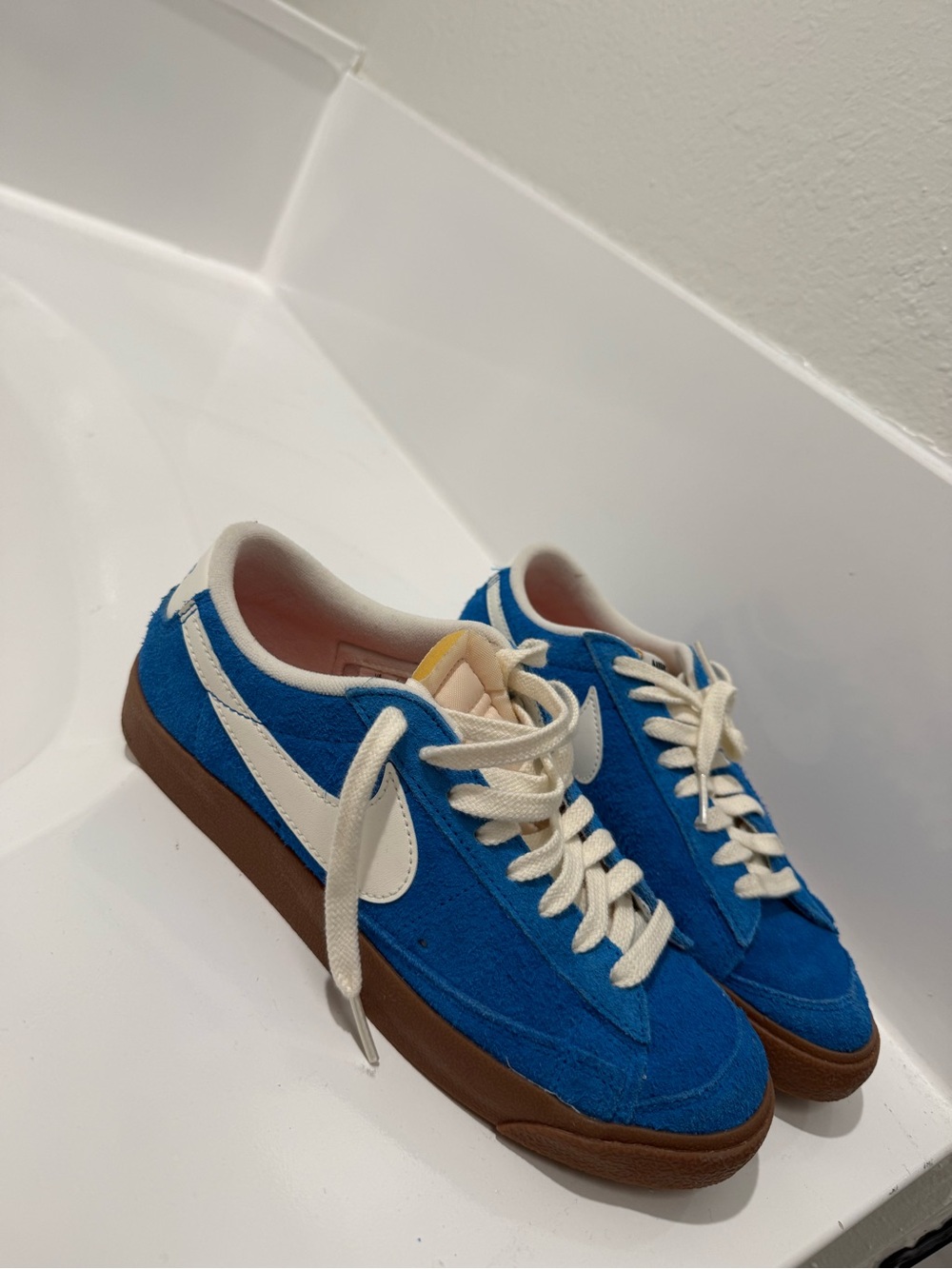 Blue Suede Sneakers with White Swoosh
